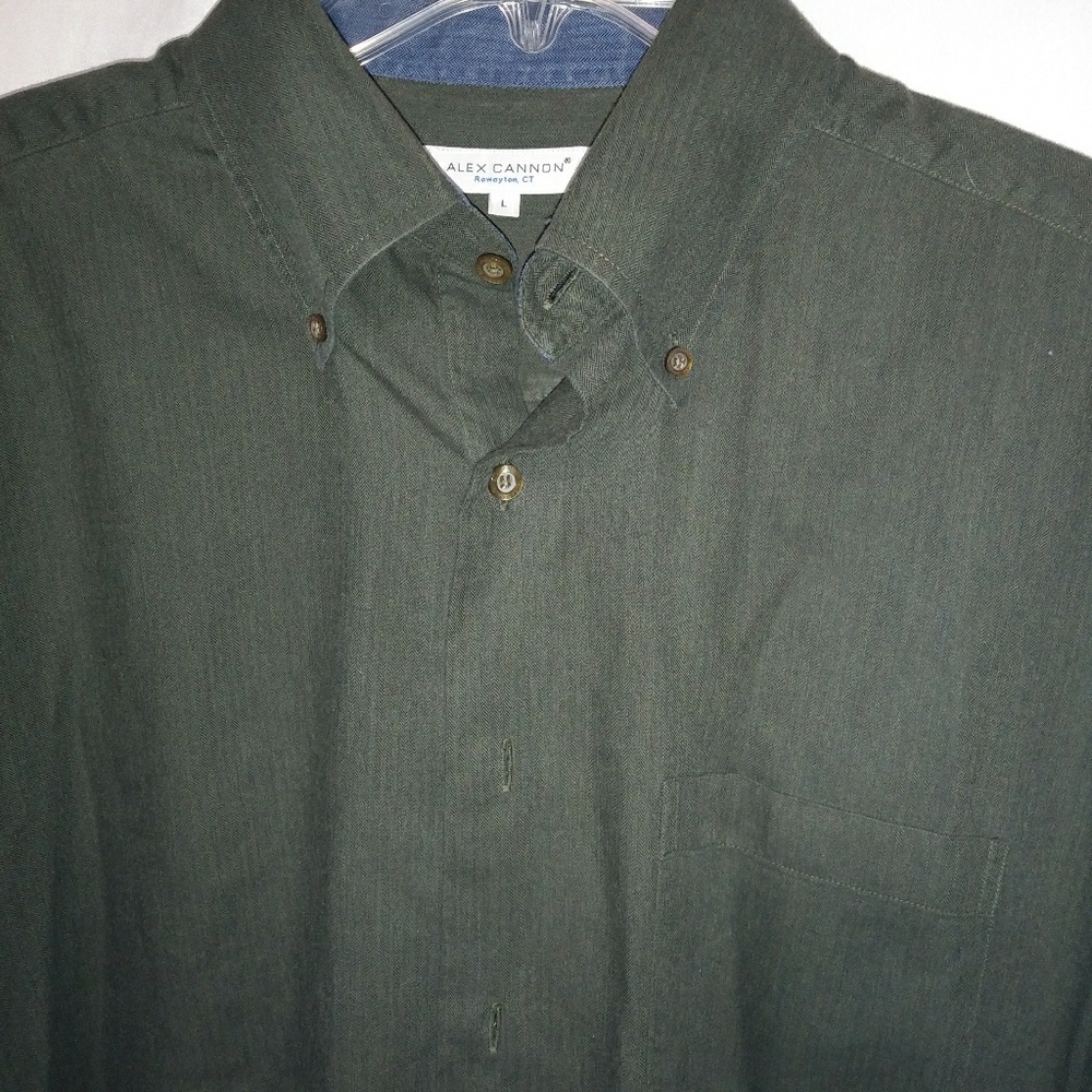 Men's Alex Cannon Dark Olive Dress Shirt Sz L - Picture 3 of 4
